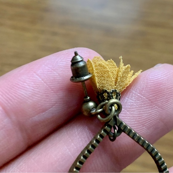 Boho Yellow Floral Oval Frame Dangle Earrings - Picture 7 of 9